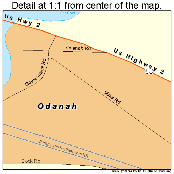Odanah, Wisconsin road map detail