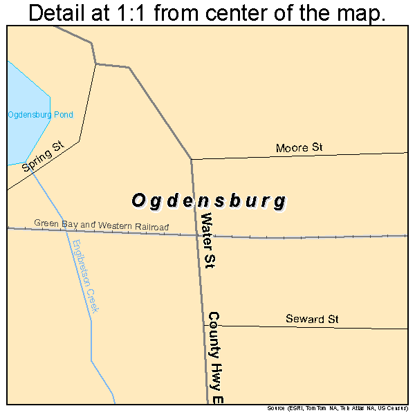 Ogdensburg, Wisconsin road map detail