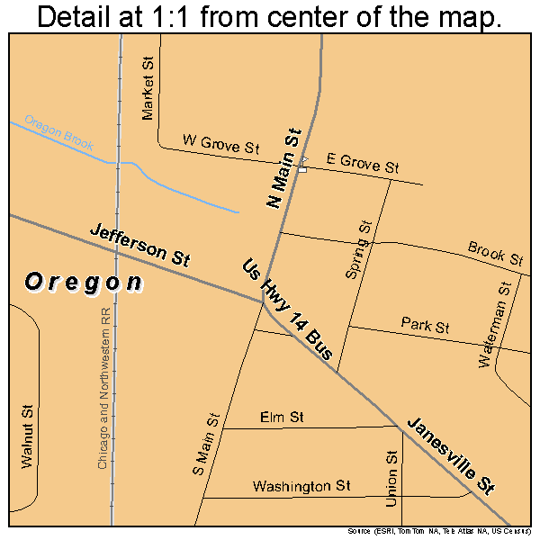 Oregon, Wisconsin road map detail