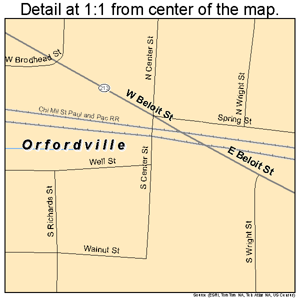 Orfordville, Wisconsin road map detail