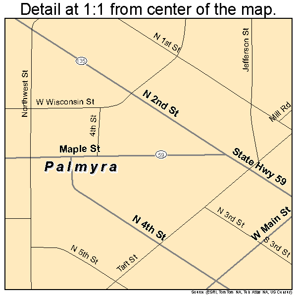 Palmyra, Wisconsin road map detail