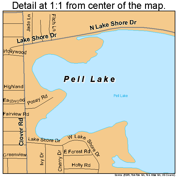 Pell Lake, Wisconsin road map detail