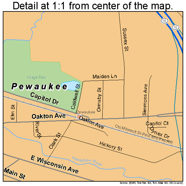 Pewaukee, Wisconsin road map detail