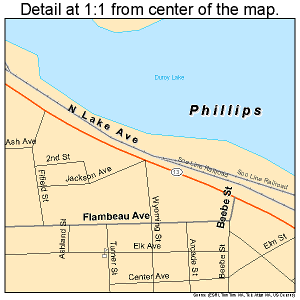Phillips, Wisconsin road map detail