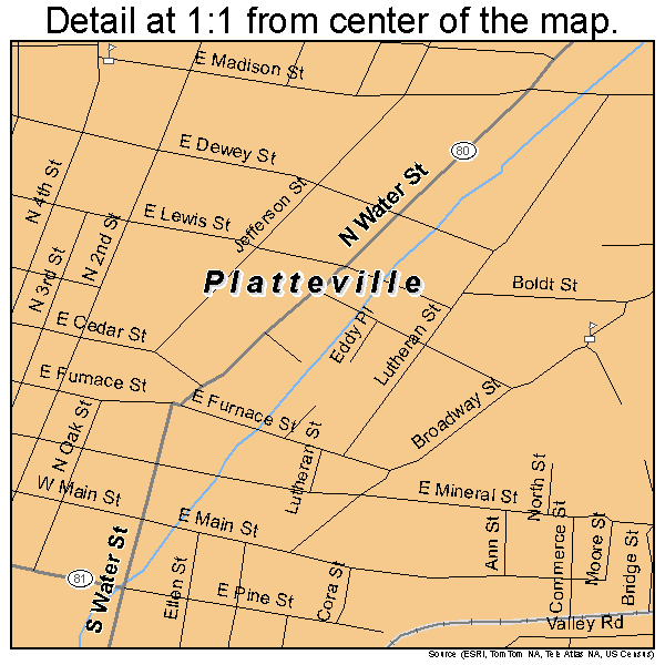 Platteville, Wisconsin road map detail