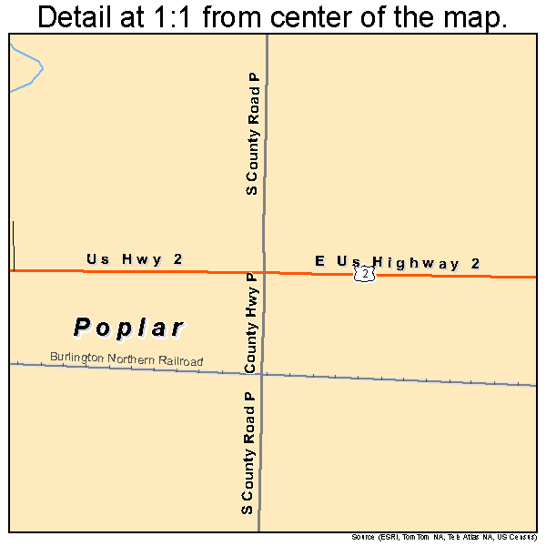 Poplar, Wisconsin road map detail