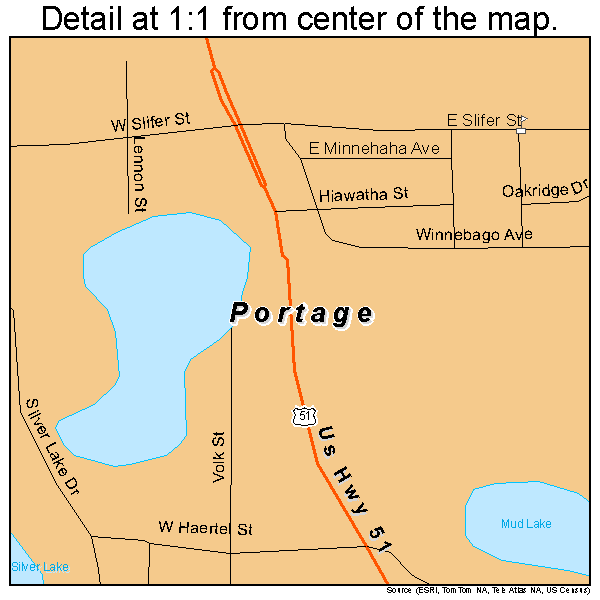 Portage, Wisconsin road map detail