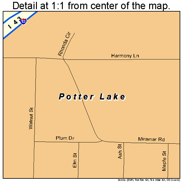 Potter Lake, Wisconsin road map detail