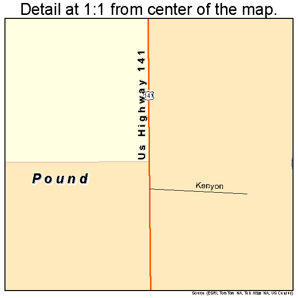 Pound, Wisconsin road map detail