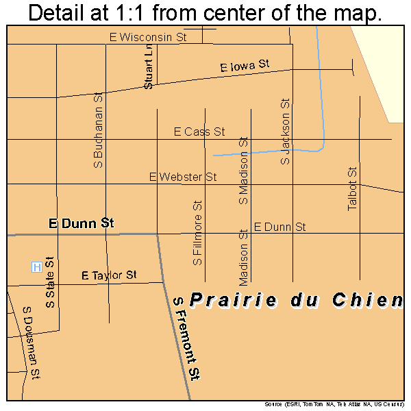 Prairie du Chien, Wisconsin road map detail