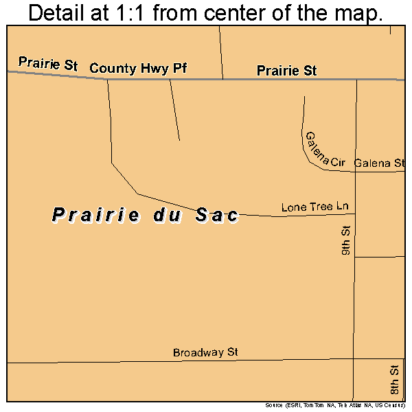 Prairie du Sac, Wisconsin road map detail