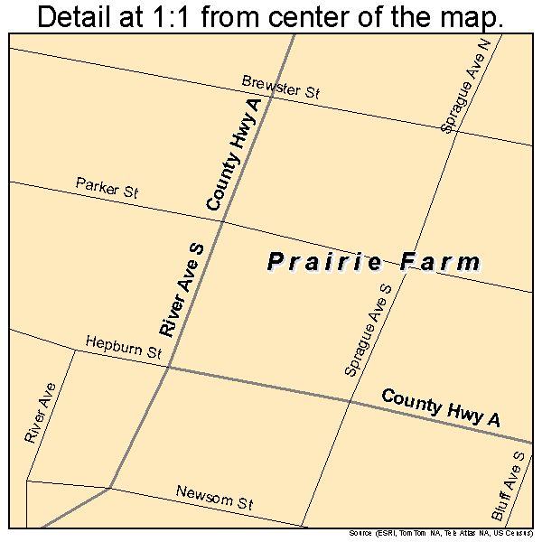 Prairie Farm, Wisconsin road map detail