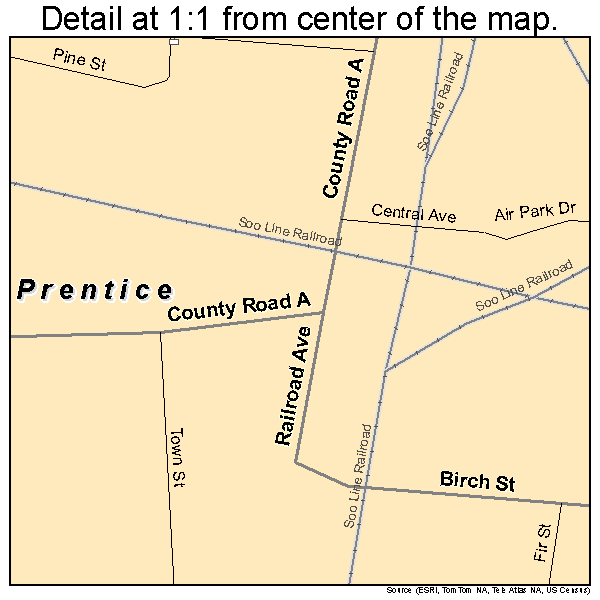Prentice, Wisconsin road map detail