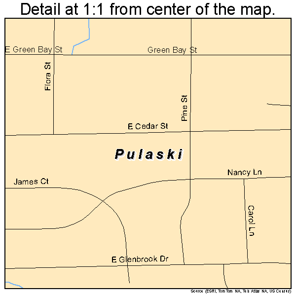 Pulaski, Wisconsin road map detail