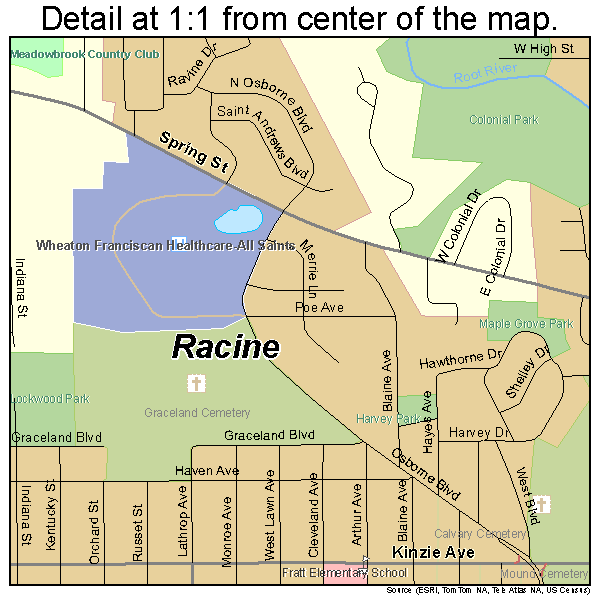 Racine, Wisconsin road map detail