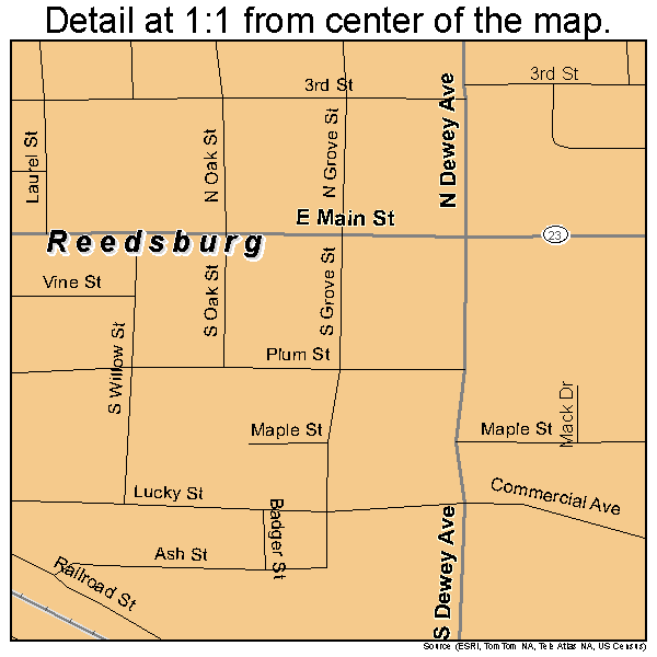 Reedsburg, Wisconsin road map detail
