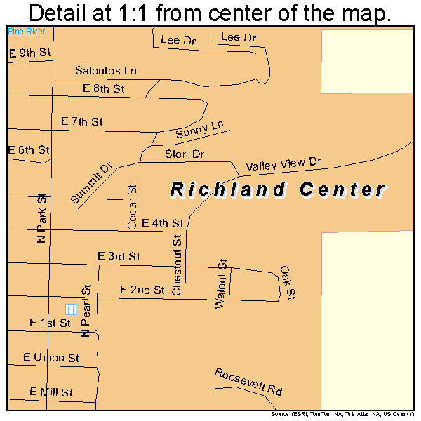 Richland Center, Wisconsin road map detail