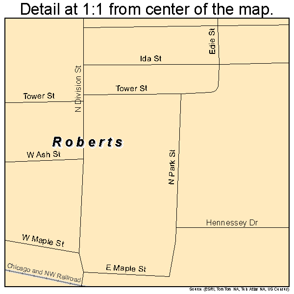 Roberts, Wisconsin road map detail