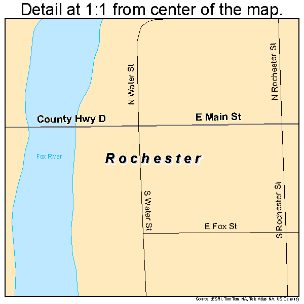 Rochester, Wisconsin road map detail