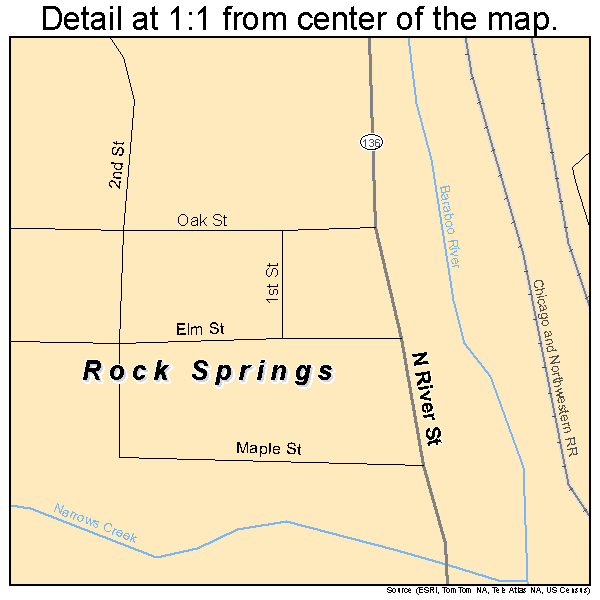 Rock Springs, Wisconsin road map detail