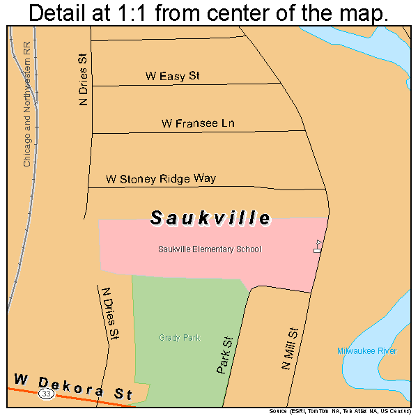 Saukville, Wisconsin road map detail