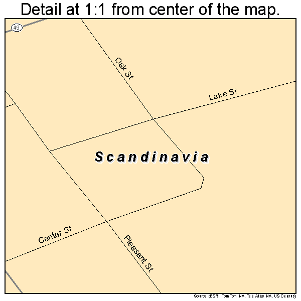 Scandinavia, Wisconsin road map detail