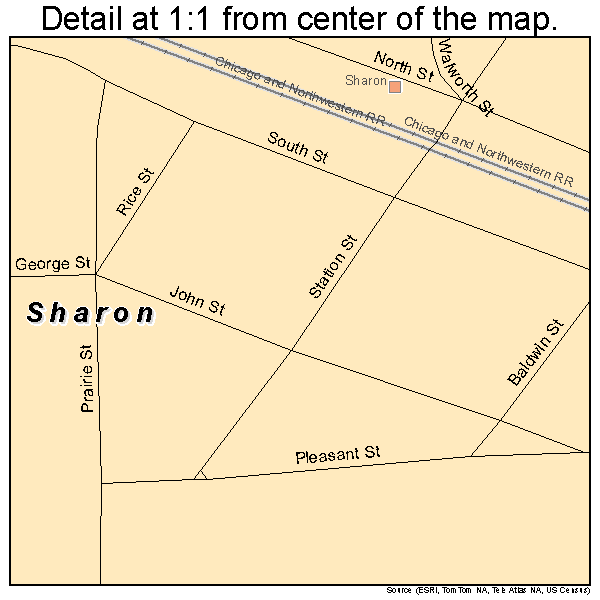 Sharon, Wisconsin road map detail