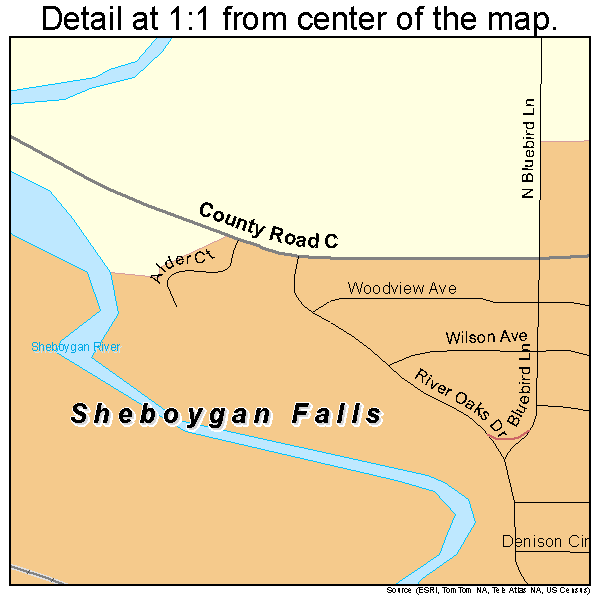 Sheboygan Falls, Wisconsin road map detail