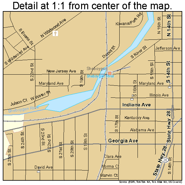 Sheboygan, Wisconsin road map detail