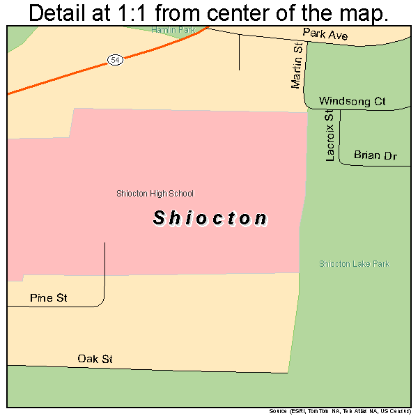 Shiocton, Wisconsin road map detail