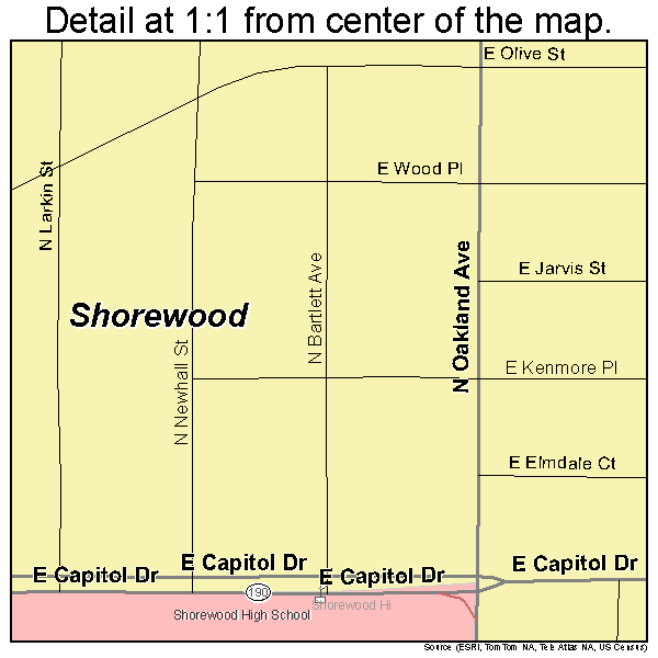Shorewood, Wisconsin road map detail