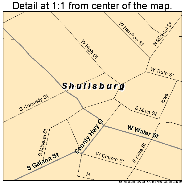 Shullsburg, Wisconsin road map detail