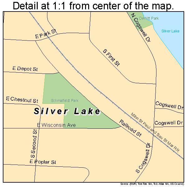 Silver Lake, Wisconsin road map detail
