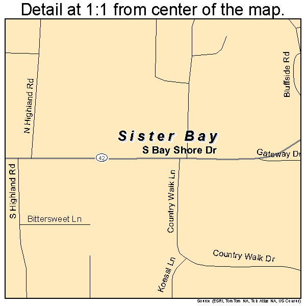 Sister Bay, Wisconsin road map detail