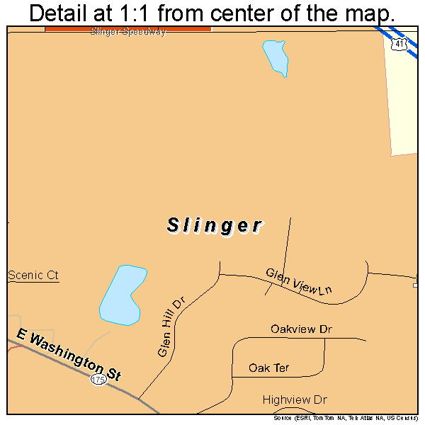 Slinger, Wisconsin road map detail