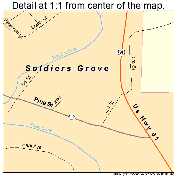 Soldiers Grove, Wisconsin road map detail