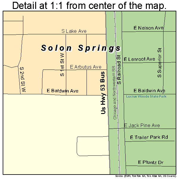 Solon Springs, Wisconsin road map detail