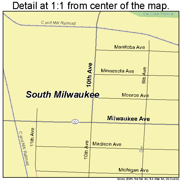 South Milwaukee, Wisconsin road map detail