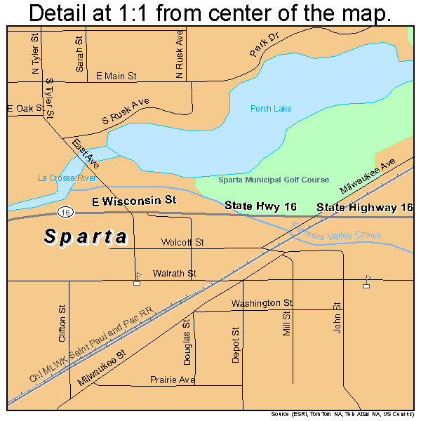 Sparta, Wisconsin road map detail