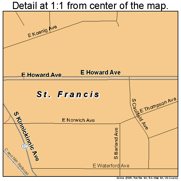 St. Francis, Wisconsin road map detail