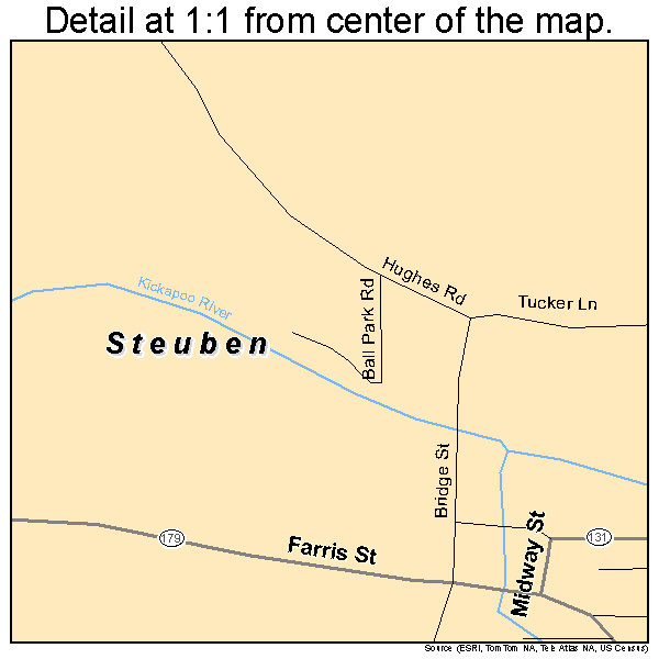 Steuben, Wisconsin road map detail