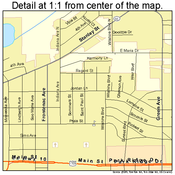 Stevens Point, Wisconsin road map detail