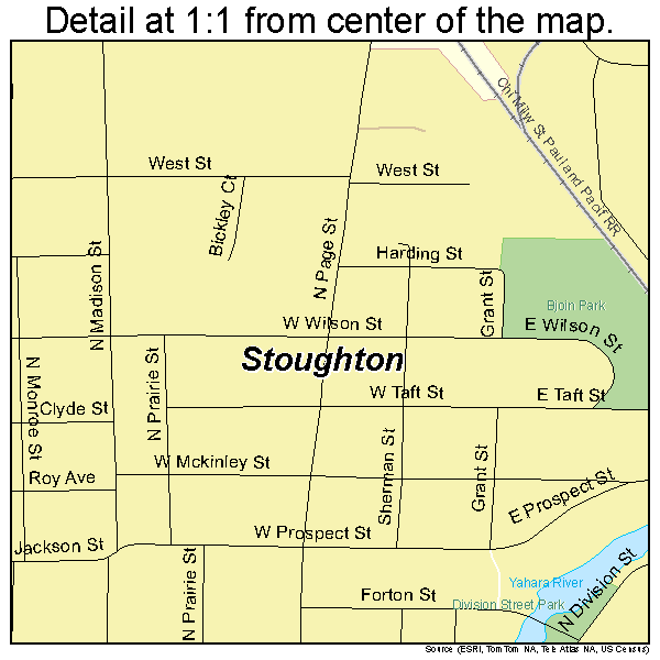 Stoughton, Wisconsin road map detail