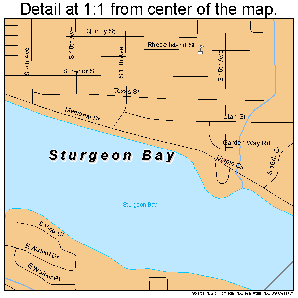 Sturgeon Bay, Wisconsin road map detail