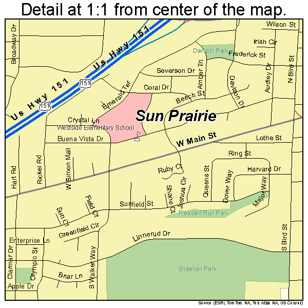 Sun Prairie, Wisconsin road map detail
