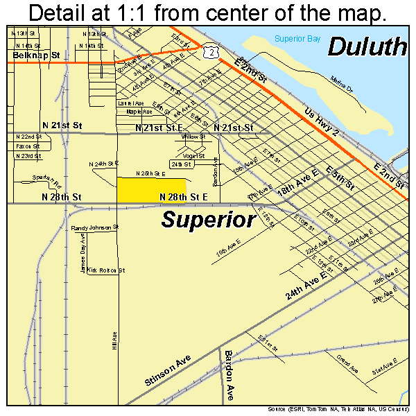 Superior, Wisconsin road map detail