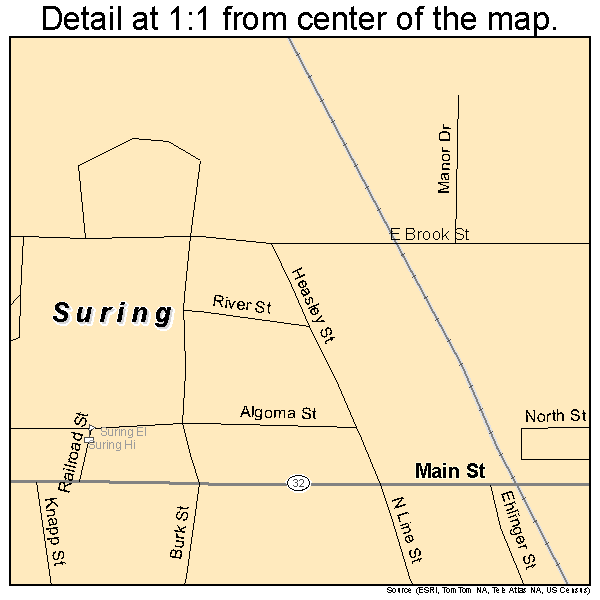 Suring, Wisconsin road map detail