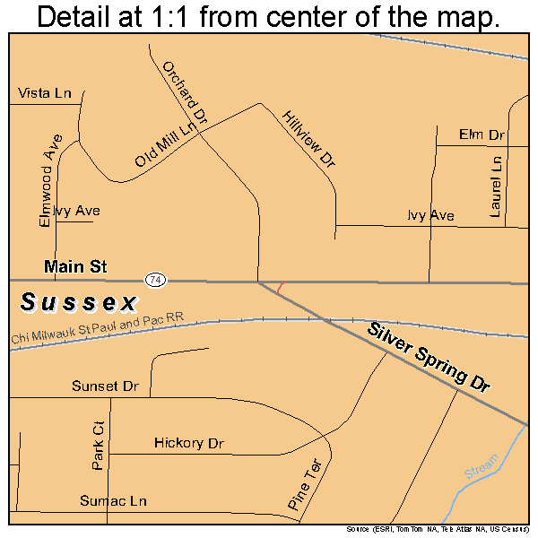 Sussex, Wisconsin road map detail