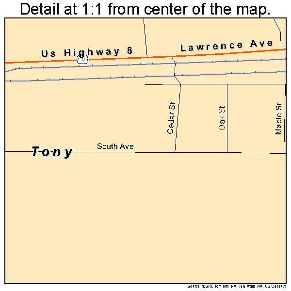 Tony, Wisconsin road map detail