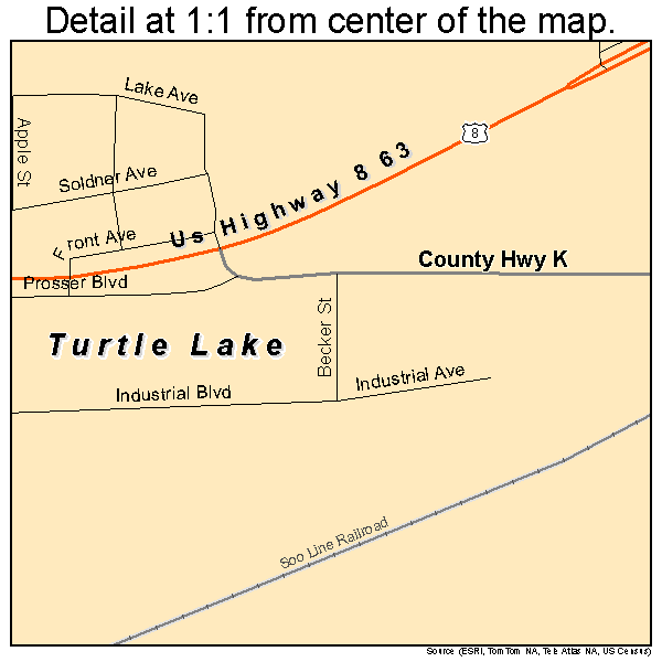 Turtle Lake, Wisconsin road map detail